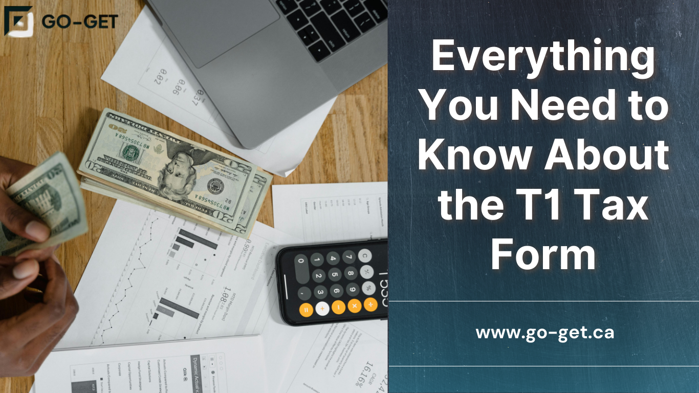Self-employed business owner preparing T1 General income tax return documents